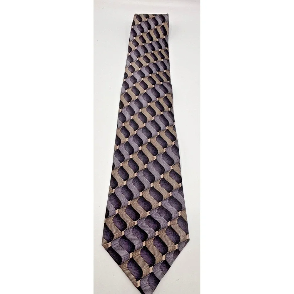 Enrico Guccini 100% Silk Handmade Men's Neck Tie Black Gray Silver Abstract Wave